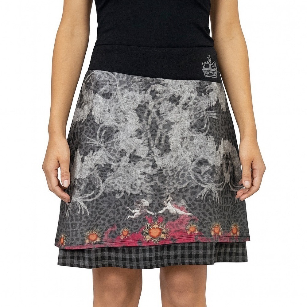 Smash Wear Skirt Layered XL Gothic Cherub Red Heart Plaid Hem Gray Black‎ Lined